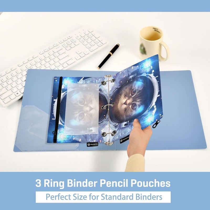 BOENLE Astronaut Cat Space Pencil Pouch for 3 Ring Binder, 2 Pack Waterproof Pencil Bags Clear Window Zipper School Office Supplies - Image 4